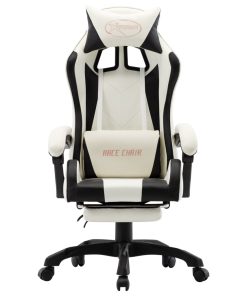 Igraća stolica od umjetne kože s osloncem za noge crno-bijela