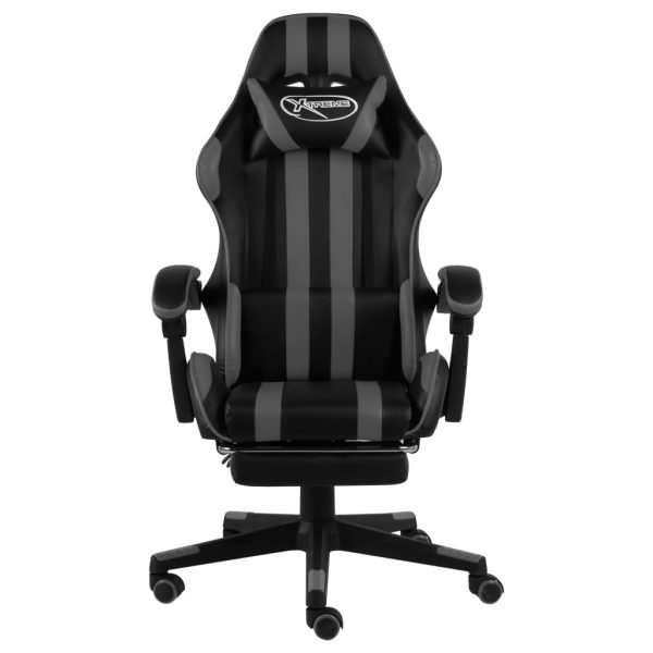 Igraća stolica od umjetne kože s osloncem za noge crno-siva