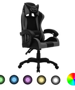 Igraća stolica s RGB LED svjetlima sivo-crna od umjetne kože