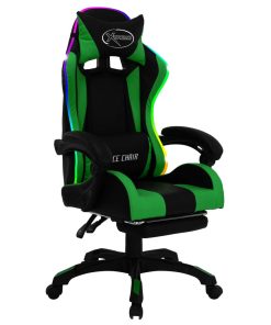 Igraća stolica s RGB LED svjetlima zeleno-crna od umjetne kože