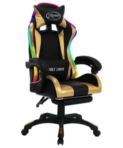 Igraća stolica s RGB LED svjetlima zlatno-crna od umjetne kože