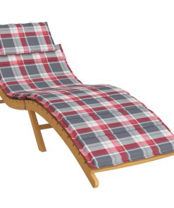 Jastuk za ležaljku za sunčanje crveni karirani 186 x 58 x 3 cm