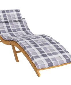Jastuk za ležaljku za sunčanje sivi karirani 186 x 58 x 3 cm