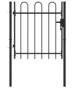 Jednostruka vrata za ogradu s lučnim vrhom čelična 1 x 1 m crna