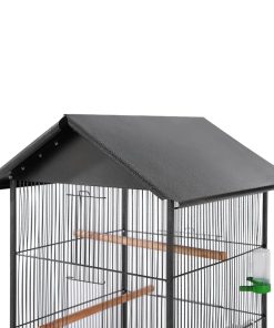Kavez za ptice s čeličnim krovom crni 66x66x155 cm