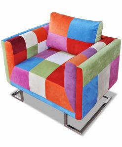 Kockasta Fotelja s Kromiranim Nogama Patchwork Dizajn Tkanina