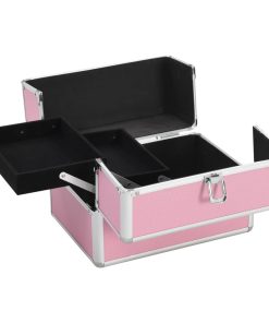 Kovčeg za šminku 22 x 30 x 21 cm ružičasti aluminijski