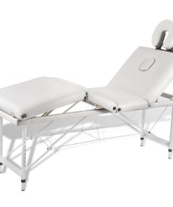 Krem bijeli sklopivi masažni četvorodijelni stol s aluminijskim okvirom