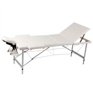 Krem bijeli sklopivi masažni trodijelni stol s aluminijskim okvirom