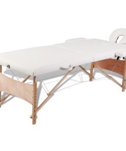 Krem bijeli sklopivi stol za masažu s 2 zone i drvenim okvirom