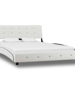 Krevet od umjetne kože s madracem bijeli 120 x 200 cm