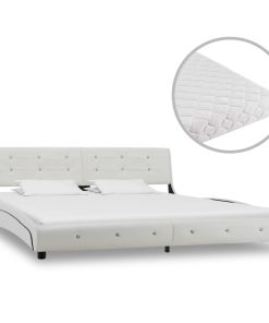 Krevet od umjetne kože s madracem bijeli 180 x 200 cm
