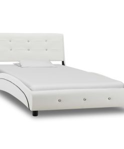 Krevet od umjetne kože s madracem bijeli 90 x 200 cm