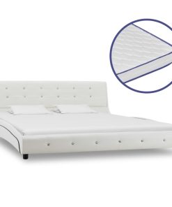 Krevet od umjetne kože s memorijskim madracem bijeli 160x200 cm