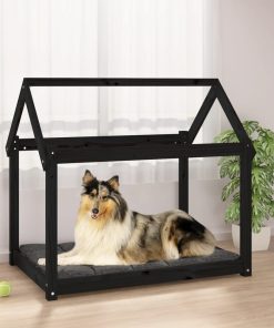 Krevet za pse crni 101x70x90 cm od masivne borovine