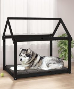 Krevet za pse crni 111x80x100 cm od masivne borovine