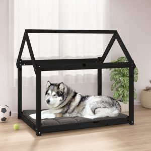 Krevet za pse crni 111x80x100 cm od masivne borovine