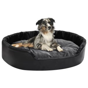 Krevet za pse crni i tamnosivi 90x79x20 cm pliš i umjetna koža