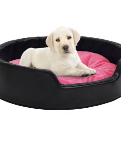 Krevet za pse crno-ružičasti 79x70x19 cm pliš i umjetna koža