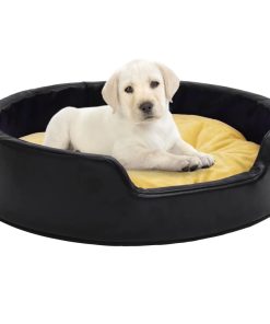 Krevet za pse crno-žuti 90 x 79 x 20 cm od pliša i umjetne kože