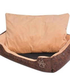 Krevet za pse s jastukom PU umjetna koža veličina M Smeđi
