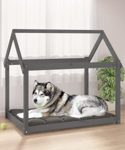 Krevet za pse sivi 111x80x100 cm od masivne borovine