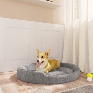 Krevet za pse sivi 90 x 70 x 23 cm plišani