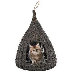Kućica za mačke s jastukom siva 40 x 60 cm od prirodne vrbe