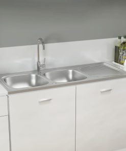 Kuhinjski sudoper s dvije kadice srebrni 1200x500x155 mm čelik