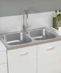 Kuhinjski sudoper s dvije kadice srebrni 800x500x155 mm čelični