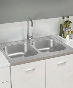 Kuhinjski sudoper s dvije kadice srebrni 800x600x155 mm čelični