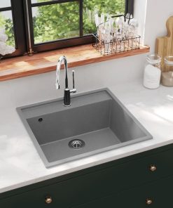 Kuhinjski sudoper s otvorom protiv prelijevanja sivi granitni