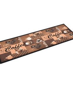 Kuhinjski tepih s uzorkom kave perivi smeđi 45 x 150 cm