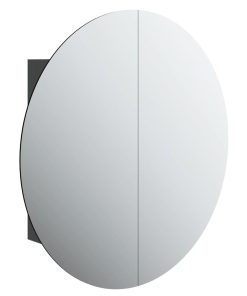 Kupaonski ormarić s okruglim ogledalom LED crni 54x54x17