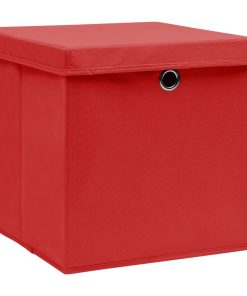 Kutije za pohranu s poklopcima 10 kom crvene 32x32x32 cm tkanina
