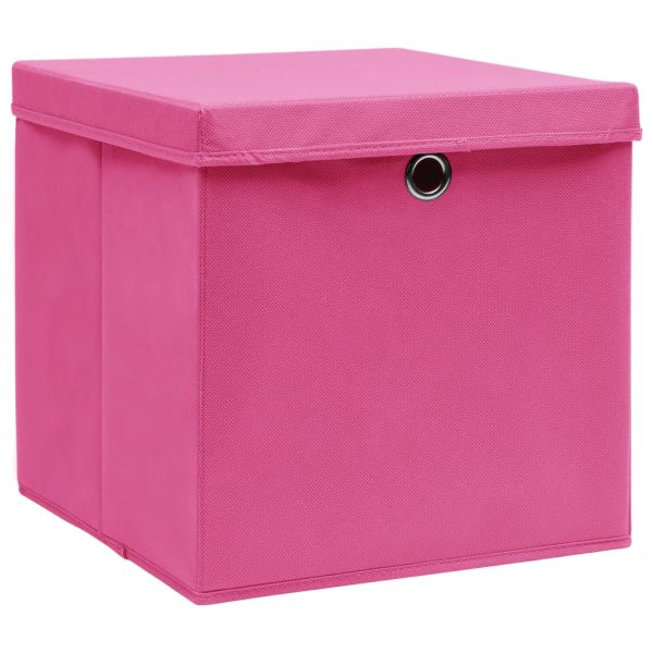 Kutije za pohranu s poklopcima 10 kom roze 32x32x32 cm tkanina