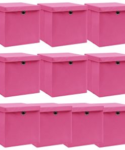 Kutije za pohranu s poklopcima 10 kom roze 32x32x32 cm tkanina