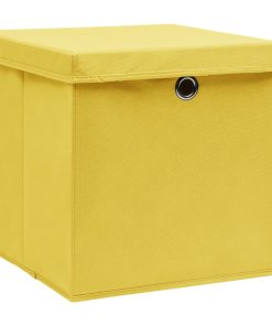Kutije za pohranu s poklopcima 10 kom žute 32x32x32 cm tkanina