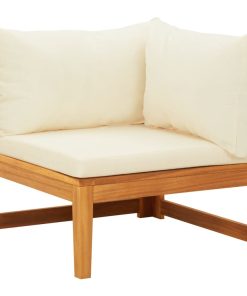 Kutna sofa s krem bijelim jastucima masivno bagremovo drvo