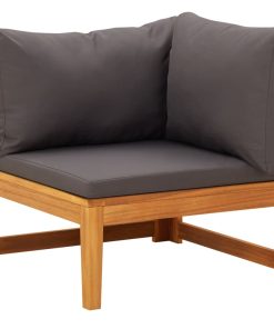 Kutna sofa s tamnosivim jastucima masivno bagremovo drvo