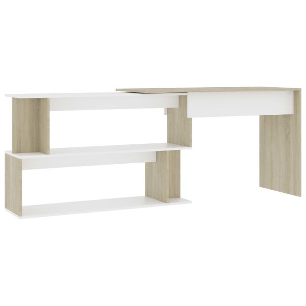 Kutni radni stol bijeli i boja hrasta 200 x 50 x 76 cm drveni