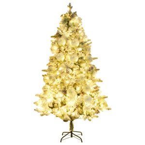 LED božićno drvce sa snijegom i češerima 225 cm PVC i PE