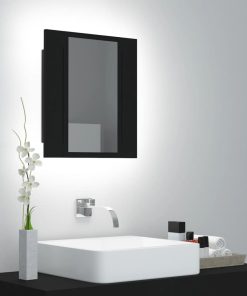 LED kupaonski ormarić s ogledalom crni 40x12x45 cm akrilni