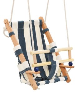 Ljuljačka za bebe sa sigurnosnim pojasom od pamuka i drva plava