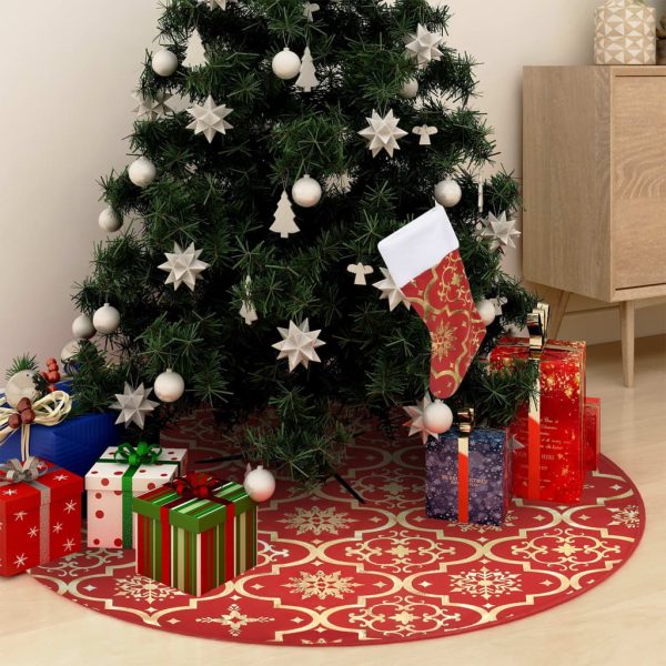 Luksuzna podloga za božićno drvce s čarapom crvena 122 cm