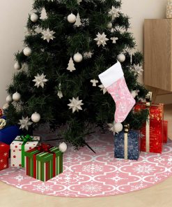 Luksuzna podloga za božićno drvce s čarapom ružičasta 122 cm