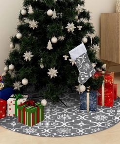 Luksuzna podloga za božićno drvce s čarapom siva 90 cm tkanina