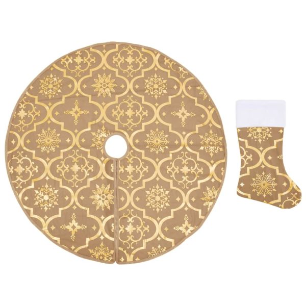 Luksuzna podloga za božićno drvce s čarapom žuta 122 cm tkanina