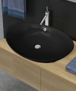 Luksuzni keramički crni ovalni umivaonik sa preljevom