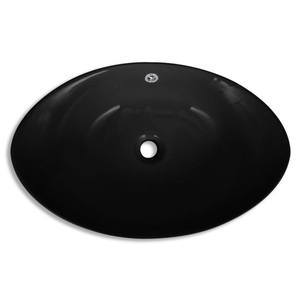 Luksuzni keramički crni ovalni umivaonik sa preljevom